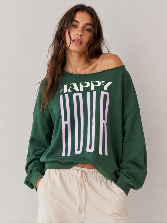 Mauve Tops - Maeve x Jordan Nickson Happy Hour Sweatshirt Anthropologie Off Shoulder Green